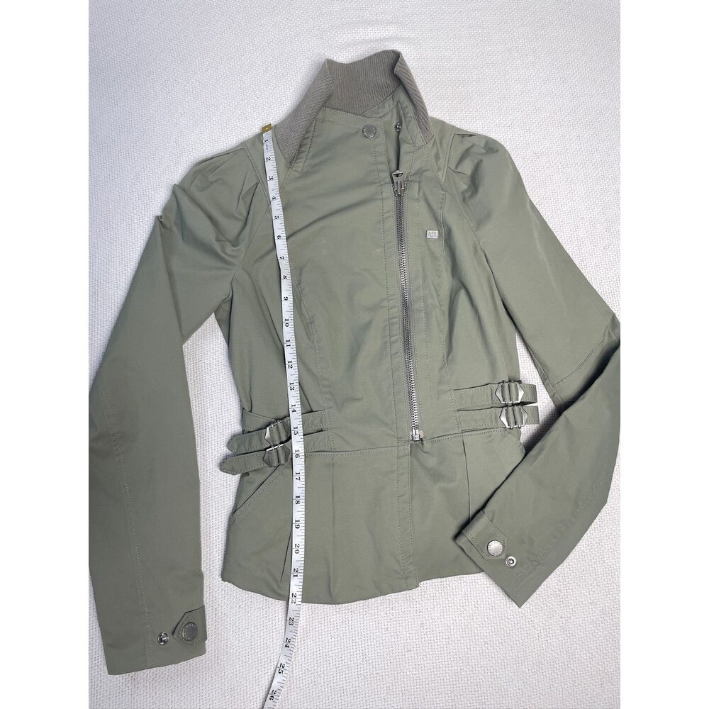 Armani Exchange A|X Sage Green Moto Jacket Women's XS Lightweight Buckle Detail - Picture 2 of 13
